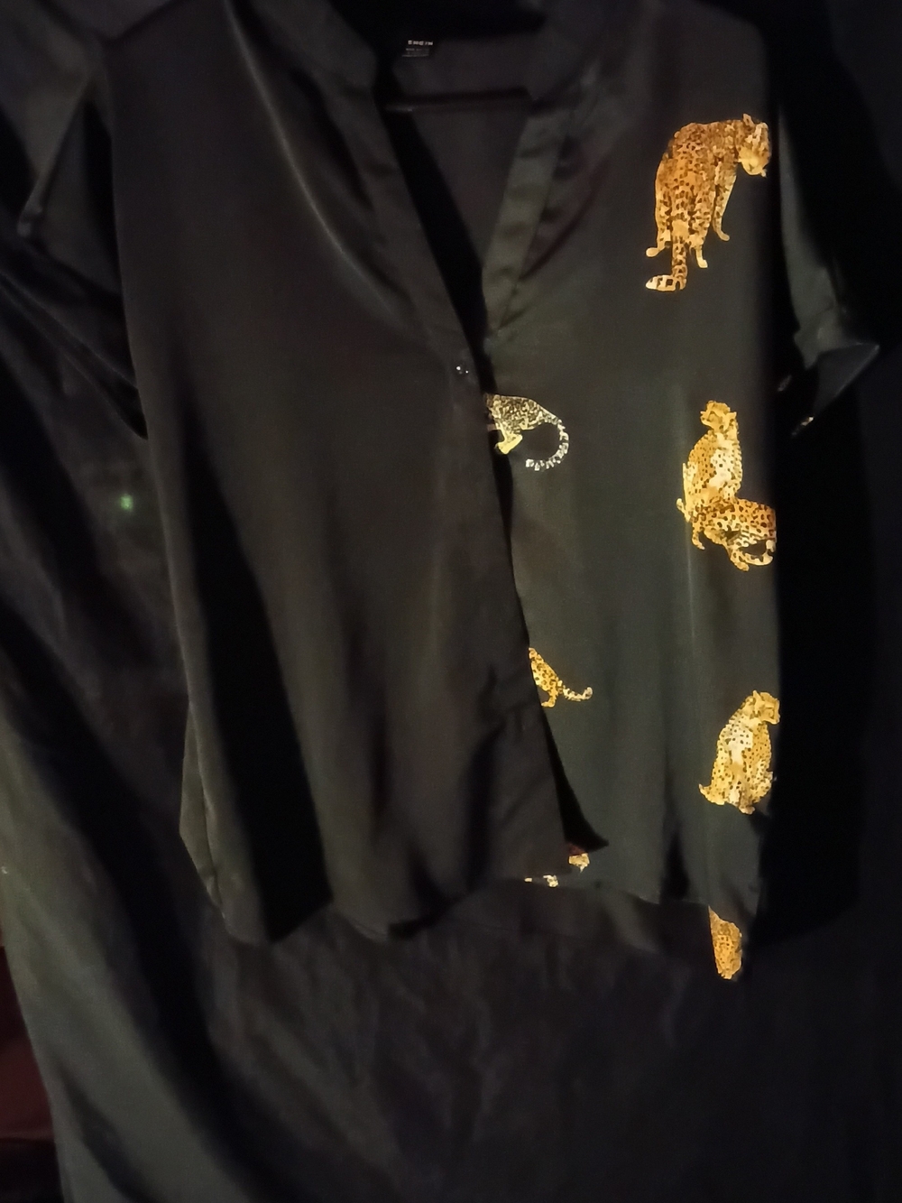 Women's Black Blouse with Gold Leopard Print